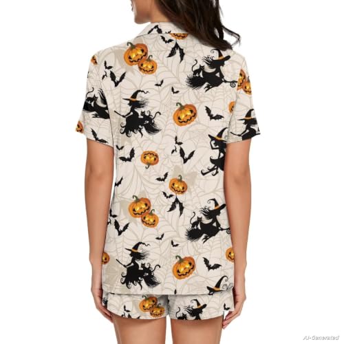 Image of Renewold Women's Short Sleeve Pajama Set Button Down Sleepwear with Notch Collar Soft Lounge Top and Shorts with Pockets