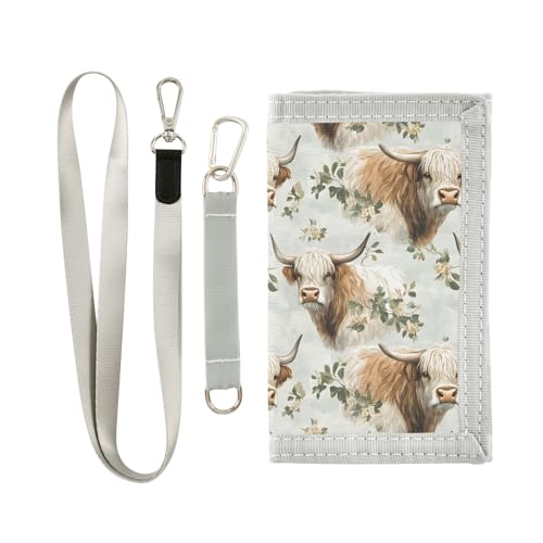 ALAZA Kids Wallets for Boys Girls Toddler Trifold Wallet Children Small Highland Cattle with Zipper Coin Pocket