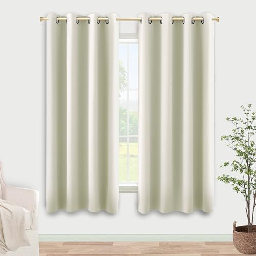 Cream Beige Curtains 63 Inch Length for Bedroom 2 Panel Sets Pair Blackout Grommet Room Darkening Window Curtain Panels 52x63 Inches Long by KOUFALL - Used condition - CA$19.27