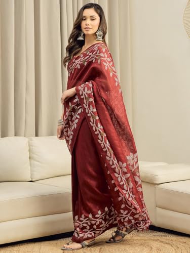 Image of AKHILAM Women's Cotton Printed Ready To Wear Saree With Unstitched Blouse Piece