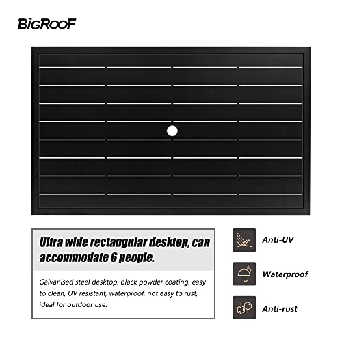 Bigroof Outdoor 60In Rectangle Patio Dining Table, Black Classic Galvanised Steel Table With 1.57" And 1.96''Umbrella Hole For Garden, Backyard, Deck, Poolside(1 Table) #TOP3