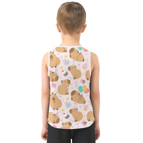 Cute Birthday Party Capybara Pink Boys Tank Top Sleeveless Quick Dry Athletic T-Shirts 3-10T3