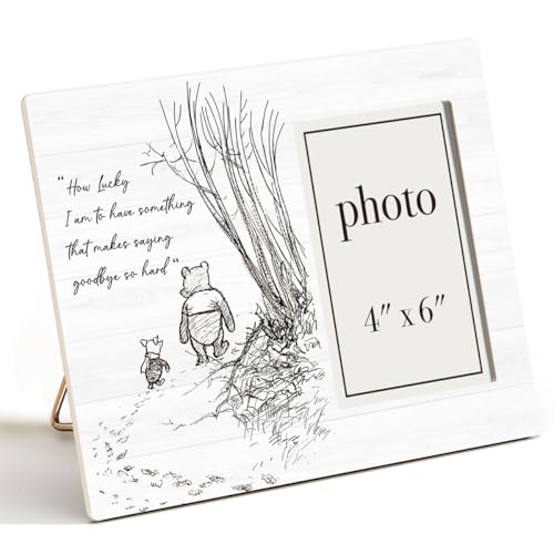 AKFVNSFK Going Away Gifts Classic Pooh Bear Picture Frame Farewell Gifts for Friends Sisters Besties Saying Goodbye So Hard Photo Frame for 4 x 6 Inch Photo