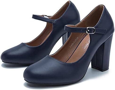 MAIERNISI JESSI Women's Mary Jane Pumps, Closed Round Toe, Block Heel with Ankle Strap Buckle, 3.54 Inch High Heel - Image 7