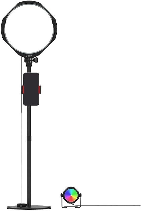 JOBY Beamo Studio Deluxe Kit de iluminación, luz de estudio USB para vídeo, kit para creador de contenido, luz de tecla suave con control remoto, luz de fondo con 12 colores, brazo flexible GorillaPod con soporte para teléfono