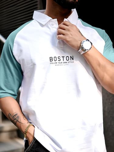 Image of Maniac || Mens || Printed ||Raglan Polo Neck || 3 /4th Sleeve || Cotton ||Oversized ||Polo T-Shirt