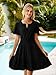 Simplee Womens Summer Denim Dress Casual Short Sleeve Mini Dress Boho Beach Flowy Tiered Short Jean Dresses with Pockets,Denim Black,M
