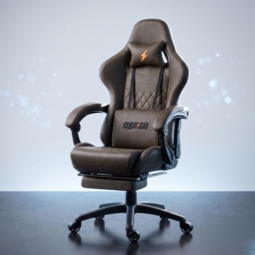 Image of BAYBEE Drogo Multi-Purpose Ergonomic Gaming Chair with 7 Way Adjustable Seat, Head & USB Massager, PU Leather Lumbar Pillow Home & Office Chair with Full Reclining Back Footrest (Emperor Brown)