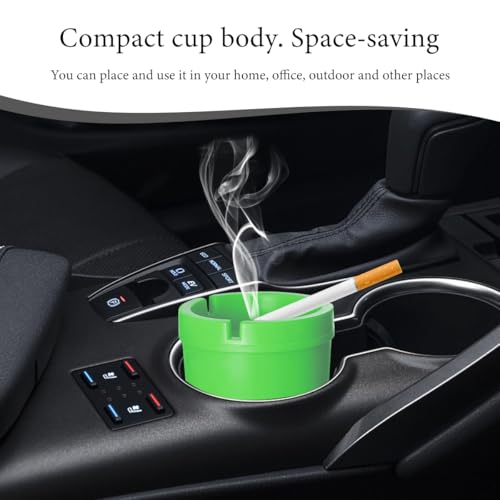Image of KVAEY Car Ashtray, Smokeless Self-Extinguishing Auto Ashtray, Portable Smellproof Vehicle Cigarette Trash Can Fits Most Cup Holder for Home Office (Green)