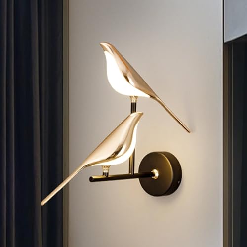 Image of Bird Wall Sconces Modern Art Deco Wall Mount Lamps for Living Room Bedroom Stairway Corridor, Swinging Bird Wall Lamp, Metal and Acrylic Wall Light Fixtures, 3 Color Temperature (2 Light)