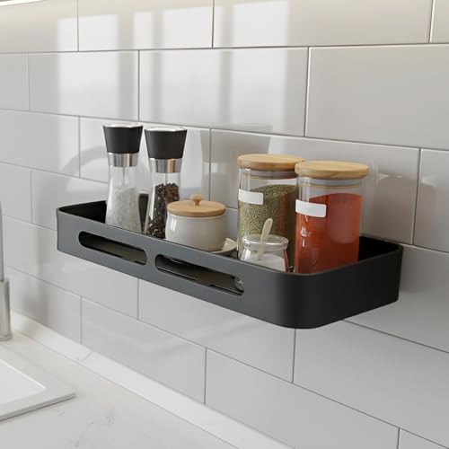 Image of IBELL Shelf for Bathroom and Kitchen | Wall Rack with Adhesive or Drilling | Storage Stand for Wall | Bathroom and Kitchen Accessories - Grey