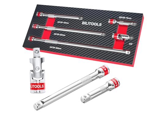 BILITOOLS 5Pcs Socket Extension Set 3/8 Drive Universal Joint 3-12in