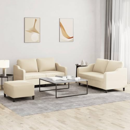 Keeushr 3-TLG. Sofagarnitur mit Kissen Creme Stoff und Polstergarnitur Wohnlandschaft für Wohnzimmer und Essbereich