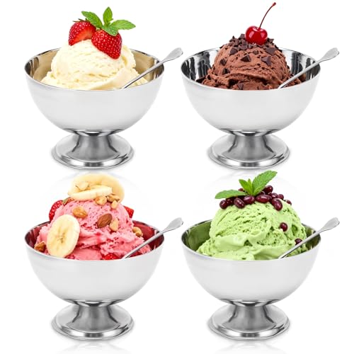 Hapivida Gobelets à Glace en Acier Inoxydable, Petit Bol à Dessert Réutilisable, Plat de Service pour Sundae Sorbet Salade de Fruits Pudding 4 Pièces