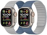 Tasikar Cinturino Magnetico Indossabile Doppia Faccia Compatibile con Apple Watch 49mm 46mm 45mm 44mm 42mm, Fascia in Silicone per iWatch Ultra3 2 1 SE serie 11 10 9 8 7 6 5 4 3, Grigio nebbioso-Blu