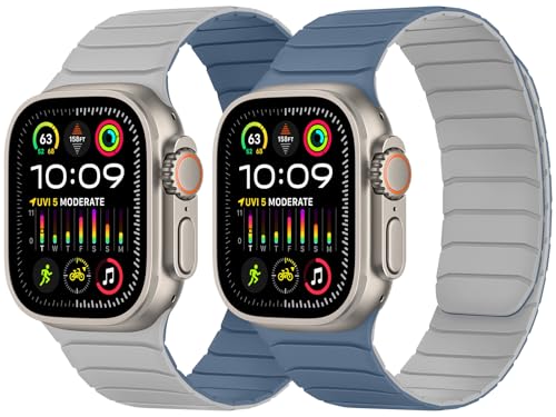 Tasikar Double Sided Wearable Magnetic Band Compatible with Apple Watch 49mm 46mm 45mm 44mm 42mm, Soft Silicone Sport Strap Loop for iWatch Ultra 3 2 1 SE Series 11 10 9 8 7 6 5 4 3 2 1, Misty Grey Blue by Tasikar - Used condition - US$15.46