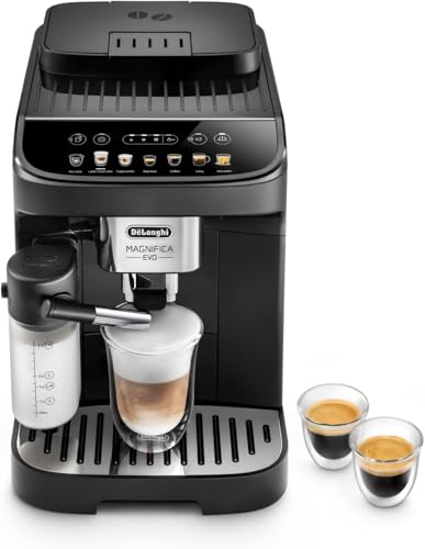 De'Longhi Magnifica Evo ECAM292.81.B Helautomatisk Kaffemaskin med Munstycke för Mjölkskumning, 7 Valknappar för en mängd olika Kaffespecialiteter, Intuitiv Kontrollpanel, 2-Koppsfunktion, Svart