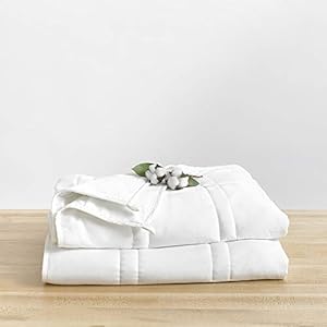Baloo Weighted Blanket (15 lbs 60″x80″ Full/Queen Size) for Adult All-Season Summer Fall Winter Cooling Breathable Heavy – 100% Cotton Material – Machine Washable – Big Blanket – Pebble White