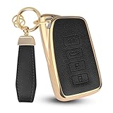 QBUC for Lexus Key Fob Cover with Keychain,Upper Leather + Soft TPU Car Key Case Shell for Lexus 2015-2021 ES IS GS NX LS RX RC GX LX 570 200 250 350 460 300 F 450h 600h,4 Buttons(Black)