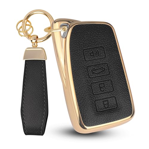 QBUC for Lexus Key Fob Cover with Keychain Upper Leather + Soft TPU Car Key Case Shell for Lexus 2015-2021 ES IS GS NX LS RX RC GX LX 570 200 250 350 460 300 F 450h 600h 4 Buttons(Black)