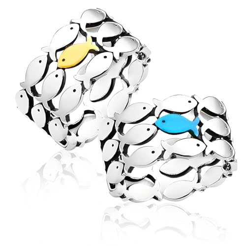 xwnyzw 2 Pcs Swim Against The Current Silver Rings for Women, Opening Adjustable Mens Rings Silver, Hope RIngs for Women, Full Fish Thumb Ringset Inspirational for Friends Lovers