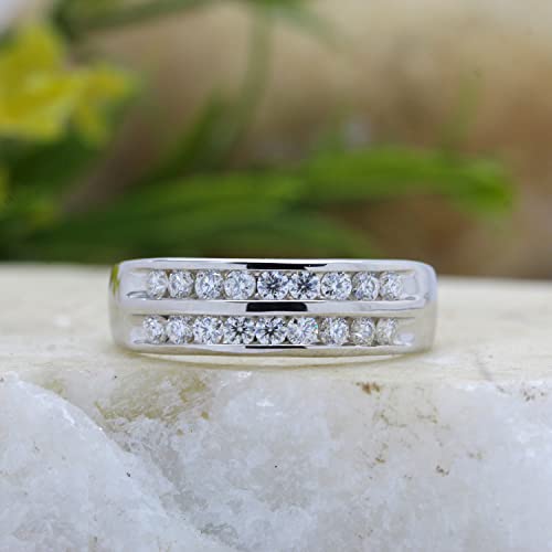 Savearth Diamonds 3/4 Ct.t.w Round Cut Lab Created Moissanite Diamond 2-Row Anniversary Wedding Band Ring In 14K White Gold Over Sterling Silver Jewelry For Men(G-H Color, Vvs1 Clarity, 0.75 Cttw)-10 #TOP2