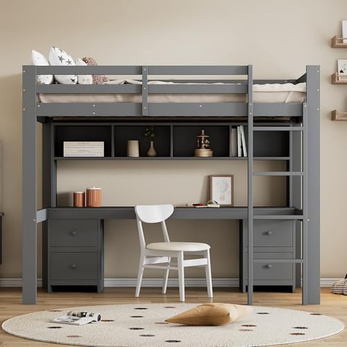 Cama alta de madera con protección anticaídas y somier para adolescentes 2