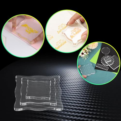 Qimoo 3-Piece Clear Acrylic Stamp Blocks - Wavy Blocks with Grid Lines for Scrapbooking Crafts - Thumbnail 4