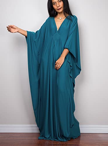 Image of RanRui Caftans for Women Solid Color Chiffon Plus Size Kaftan Dresses Beach Cover Up V Neck Batwing Sleeve Caftans Loungewear