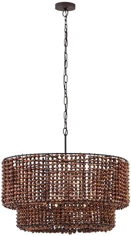 Minka-Lavery Beaudelle 30" 5-Light Pendant - Dark Bronze and Dark Brown Wood Beads (Bulb Not Included)