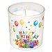 Produktbild Candelo Hochwertige Happy Birthday Kerze im Glas Ambiente  Geburtstags Kerze  7cm x 8cm - 25 Std Brenndauer  Windlicht unbeduftet  Glaskerze
