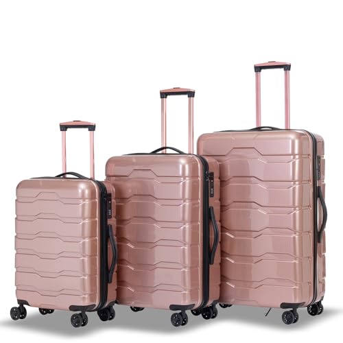 GOWE Luggage Sets ABS+PC Hardshell 3pcs Clearance Luggage Hardside Lightweight Suitcase Sets Spinner Wheels Suitcase with TSA Lock (20/24/28), Rosld