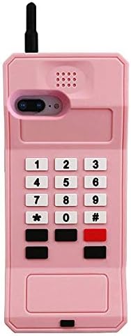 iPhone 8 Plus Case, iPhone 7 Plus Case, iPhone 6S Plus Case, iPhone 6 Plus Case, Cute Retro Classic Cellular Phone Shaped Soft Silicone 3D Cartoon Cover Rubber Protector for iPhone 6+ 6S+ 7+ 8+ (Pink)