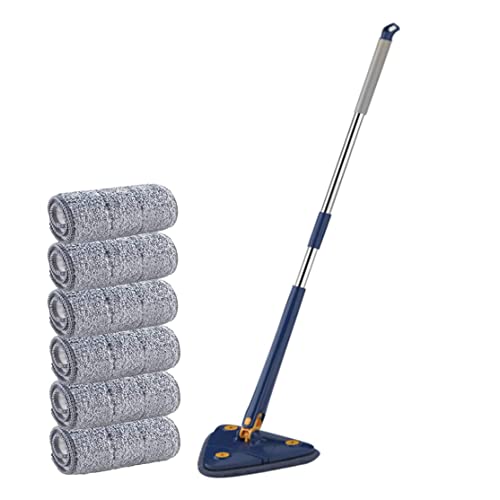 Nettoyage de vadrouille à 360 ° Rotation Rottable Réglable, outils de vadrouille de nettoyage, Triangle Nettoyage Vaft avec fonction de compression automatique de l'eau avec 6 tissu de vadrouille de