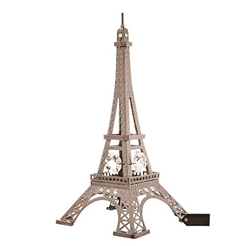 Matashi Gunmetal Grey Eiffel Tower Ornament with Genuine Crystals – Luxury Parisian Home Décor, Desk Figurine, Collectible Gift for Christmas, Valentine’s Day, Mother’s Day
