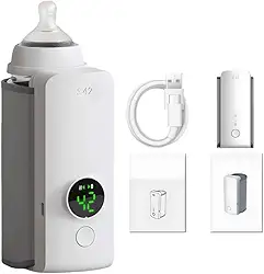 Aquecedor de Mamadeira Digital Portátil, Recarregável, Display LED, Controle de Temperatura, Branco