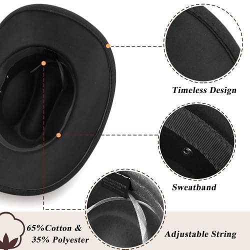 Image of DRESHOW Cowboy Hat for Women and Men Western Felt Cowboy Cowgirl Hat Wide Brim Belt Buckle Retro Fedora Hats Unisex Caps