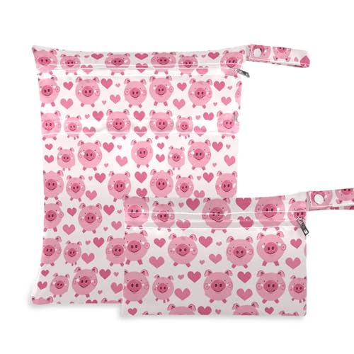 Coikll Wet Dry Bags for Cloth Diaper 2 Pack Waterproof Yoga Gym Bag for Swimsuit Wet Clothes Baby Items-?Kawaii Pigs?