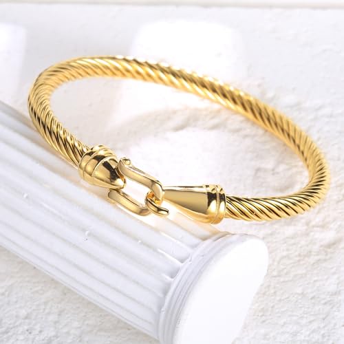 Stainless Steel Twisted Cable Wire Bracelets with Hook Adjustable Cuff Bangle Bracelet Vintage Jewelry Gift for Women2