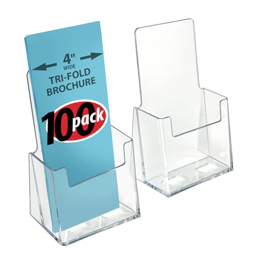 Azar Displays 252012-100PK Acrylic Trifold Brochure Holder Plastic Counter top Organizer 100-Pack, Clear