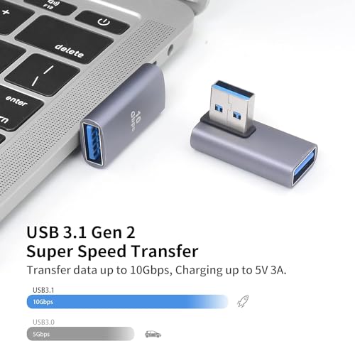 Image of MICROWARE USB 3.0 90 Degree Adapter, 10Gbps USB A Extension Extender, USB 3.0 Type A to Type A Male to Female Adapter, 90 Degree USB 3.0 Adapter for Camera, USB hub, Mouse, Printer