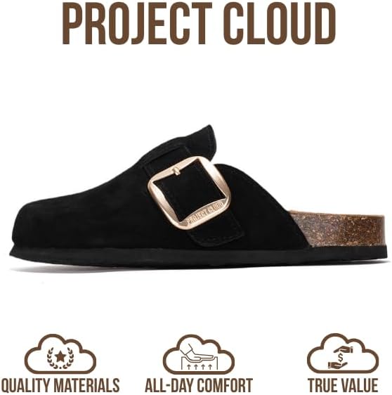 Project Cloud 100% Genuine Leather Clogs for Women Shoes - Memory Foam Insole, Non-Slip & Natural Cork Footbed Arch Support Big Buckle Womens Clogs and Mules Footwear (Manchester) - Image 4