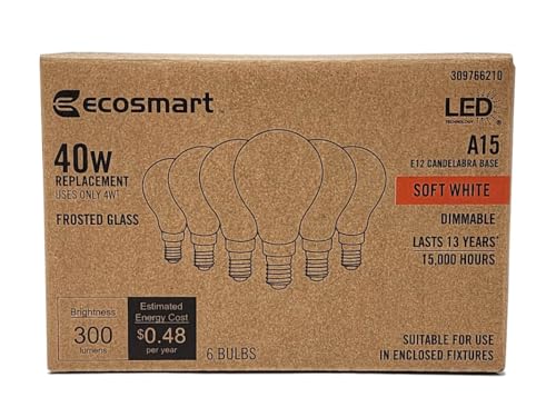 image for EcoSmart A15 LED Frosted Bulb | 40W Dimmable Soft White 2700K | E12 Ca