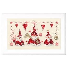 Vervaco Counted Cross Stitch Kits DIY Wall Art Cheerful Gnomes Embroidery Kit Christmas Home Decor Set Creative Activities for Adults 11,6" x 6,8" Art and Craft Supply Gift for Crafters