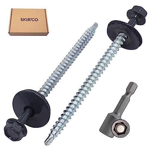 SKIR'CO (100 pcs) Painted Roofing Screws 4.8 x 80 mm, Hex Head, Self-Drilling Screws With EPDM Washers (Anthracite Grey, RAL 7016) - Image 2