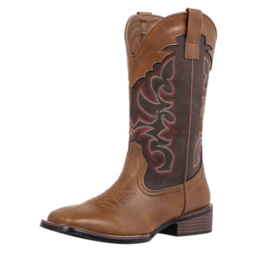 Image of SheSole Women's Cowboy Boots Square Toe Mid Wide Calf Cowgirl Boots Chunky Heel Fashion Western Boots