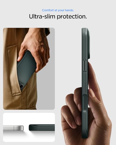 Image of Spigen Thin Fit MagFit Back Cover Case for iPhone 17 Pro Max, MagSafe Compatible, Slim Frame - PC+TPU | Abyss Green