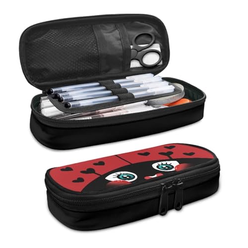 Image of Cute Ladybug Pen Case for Kids Red Big Capacity Pencil Carrying Case School Pencil Box with Zipper Closure and Compartments