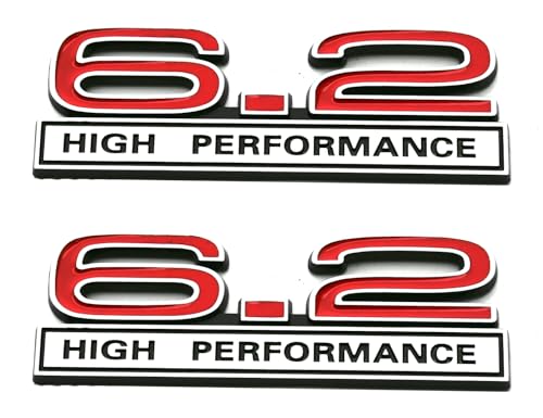 Image of 2pcs 6.2 Liter High Performance Engine Emblems Badge 3D Decals Stickers Cars Trucks (Chrome Red)