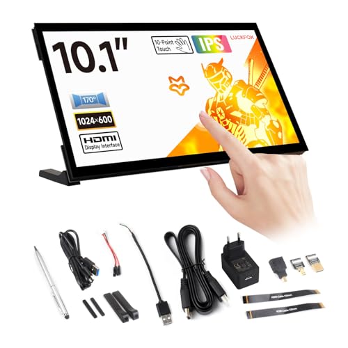 LUCKFOX for Raspberry Pi 5 10.1inch HDMI Touchscreen Plug&Play for Raspberry Pi Screen 1024x600 Portable Monitor with Stand 10 Point Touch Display with Dual Track Speakers Second Screen for Laptop PC